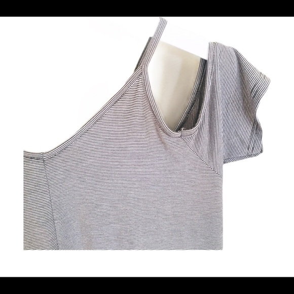 POOF! (Nordstrom) Cold Shoulder Mini Dress With Lace Up Detail Grey Stripe Large - Picture 12 of 13